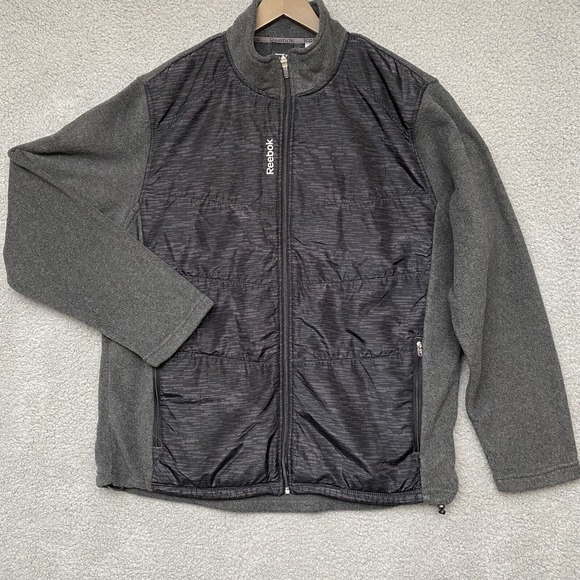 Reebok Jacket Mens Large Gray Athletic Long Sleeve Logo‎ Sporty Full Zip Fleece - Picture 1 of 11